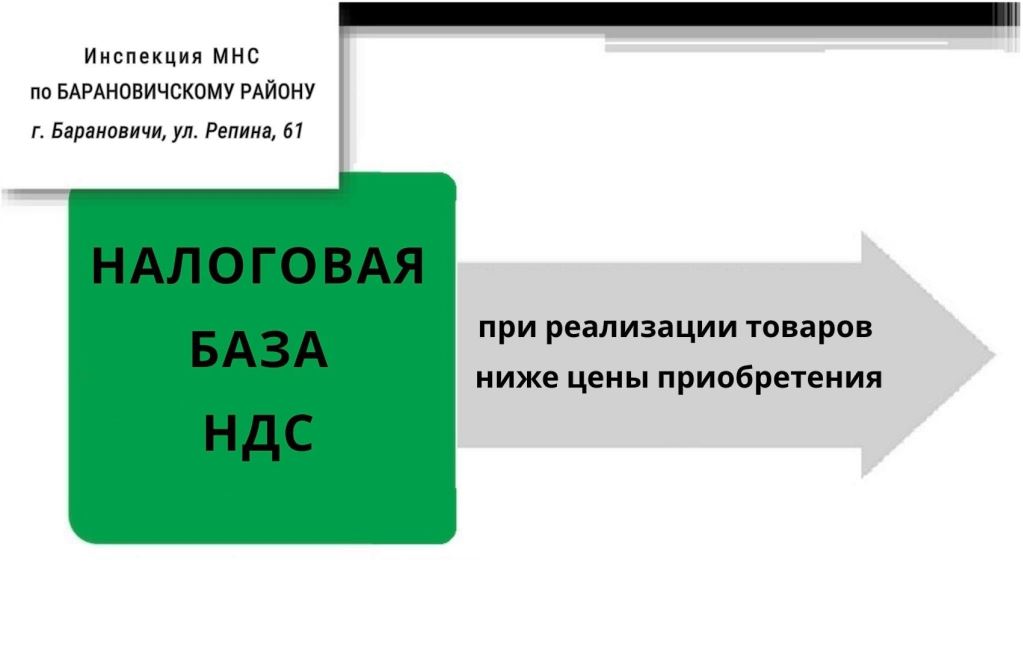 Налоговая база НДС при реализации товаров  ниже цены приобретения ИМНС Барановичского района